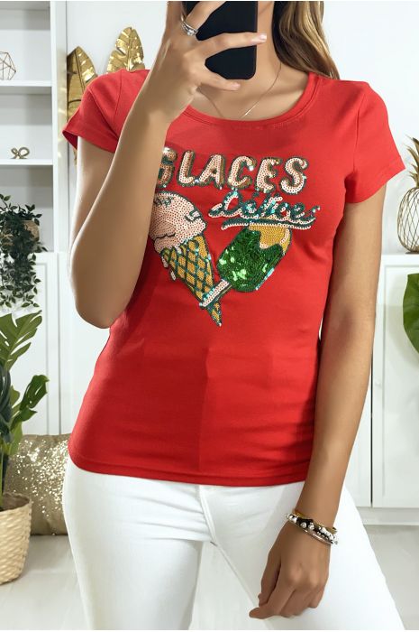 Rood t-shirt met strass motief - 3