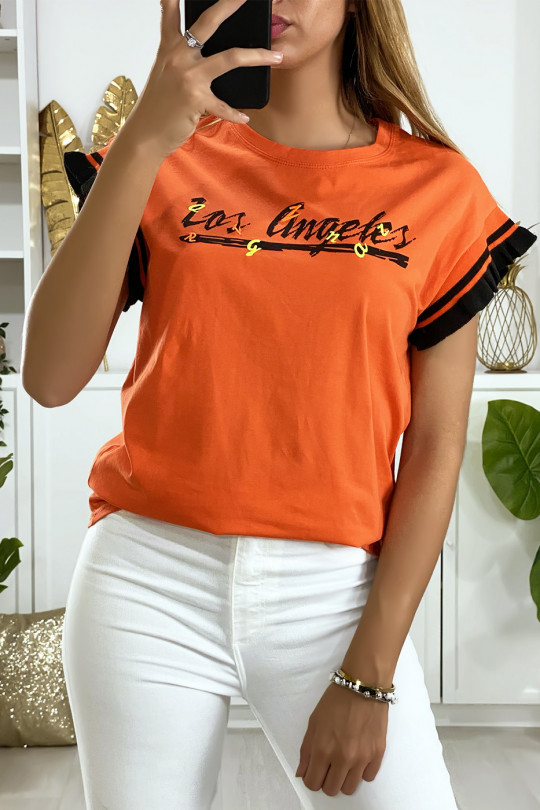 Koraalkleurig oversized t-shirt met Los Angels-opschrift - 2