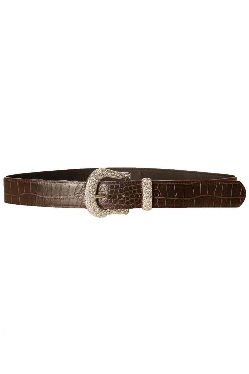 Brown crocodile-style belt with fancy rhinestone buckle D7288 - 2