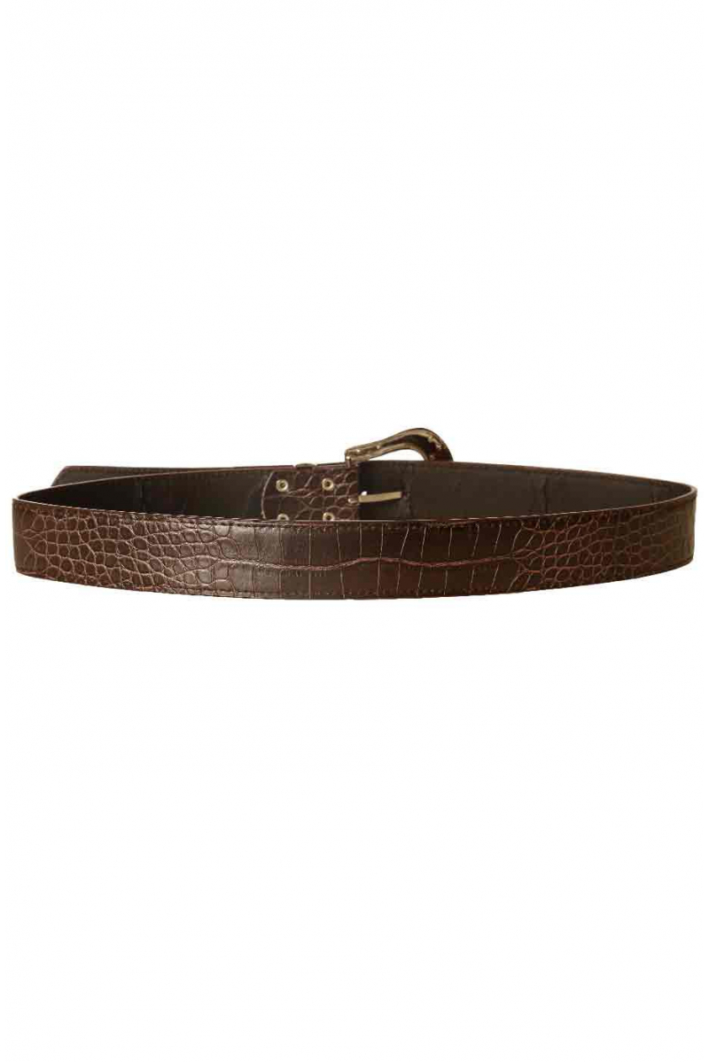 Brown crocodile-style belt with fancy rhinestone buckle D7288 - 3