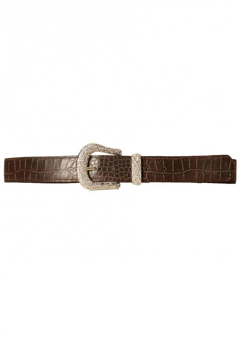 Brown crocodile-style belt with fancy rhinestone buckle D7288 - 4
