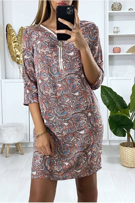 RoRe rode tuniek met patroon en bustesluiting - 4