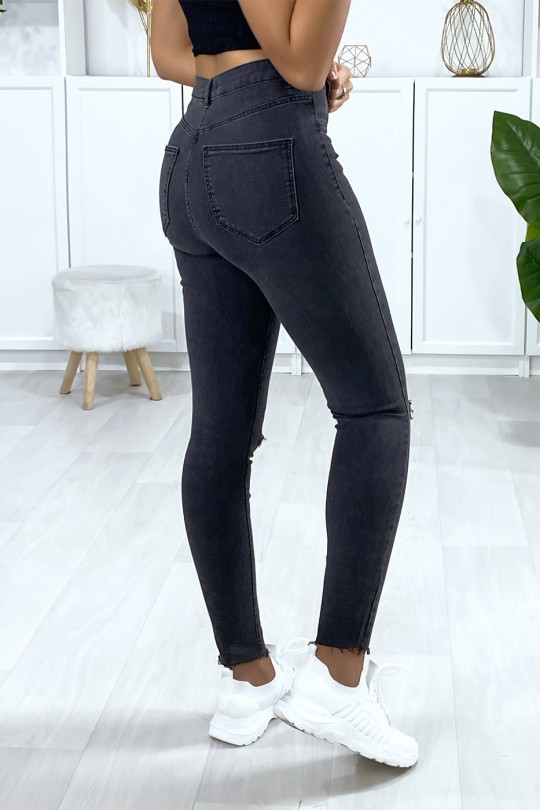 Slim JeSJs in anthracite ripped knees with back pockets - 4