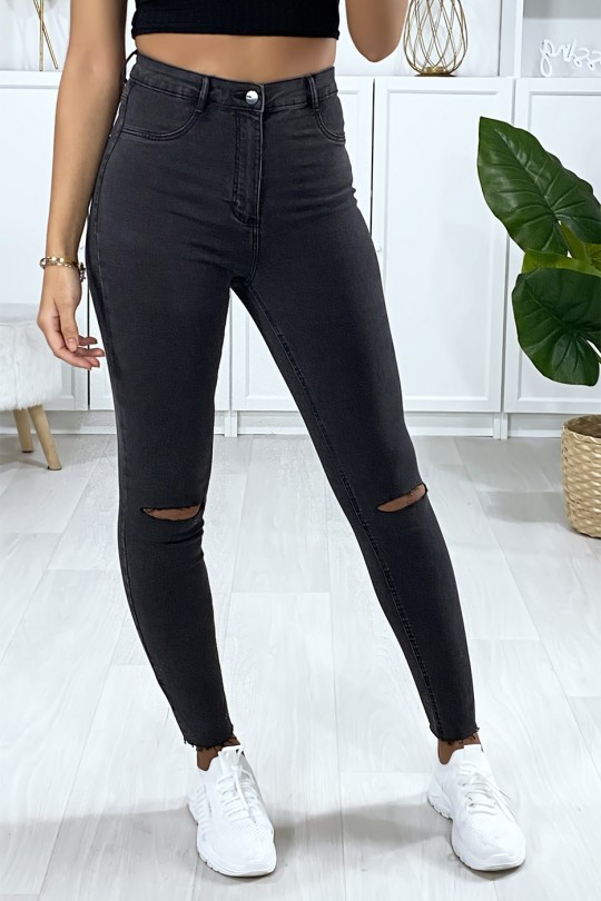 Slim JeSJs in anthracite ripped knees with back pockets - 2