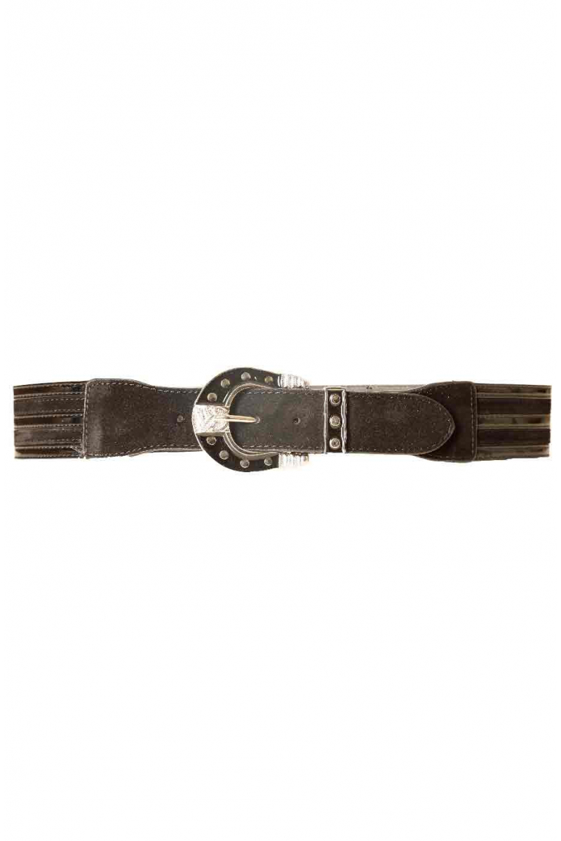 Wide black belt with black fancy buckle BG-0088 - 1
