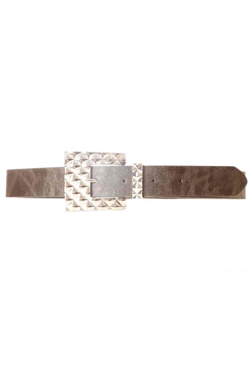 Black leather-look belt with geometric fancy buckle SG-0427 - 1