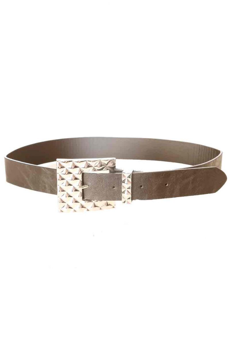 Black leather-look belt with geometric fancy buckle SG-0427 - 2