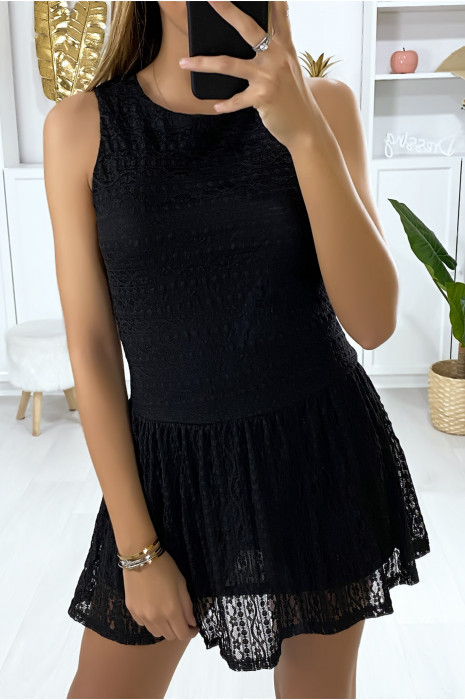 Robe tunique noire en dentelle style tennis girl - 3