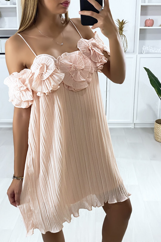 Pink pleated and lined tunic dress with strap - 3