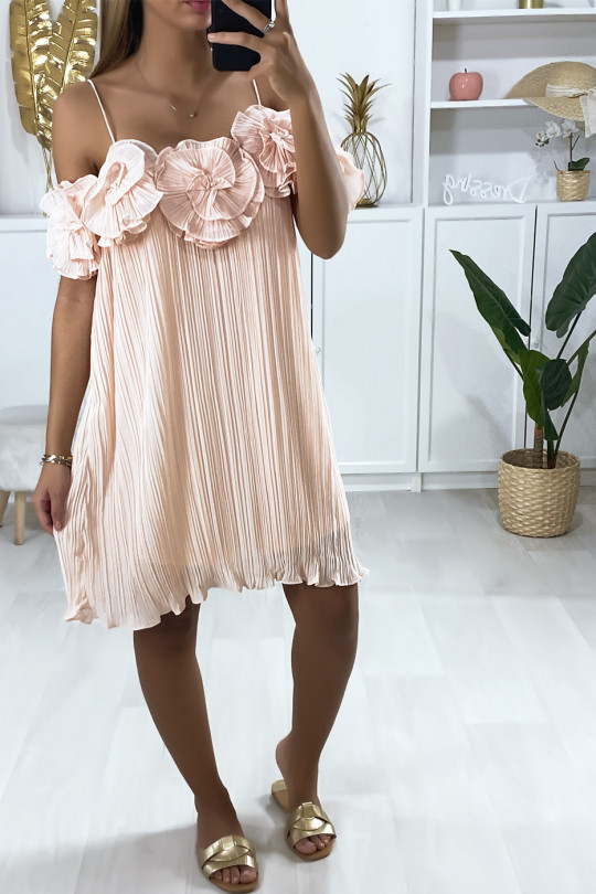 Pink pleated and lined tunic dress with strap - 2