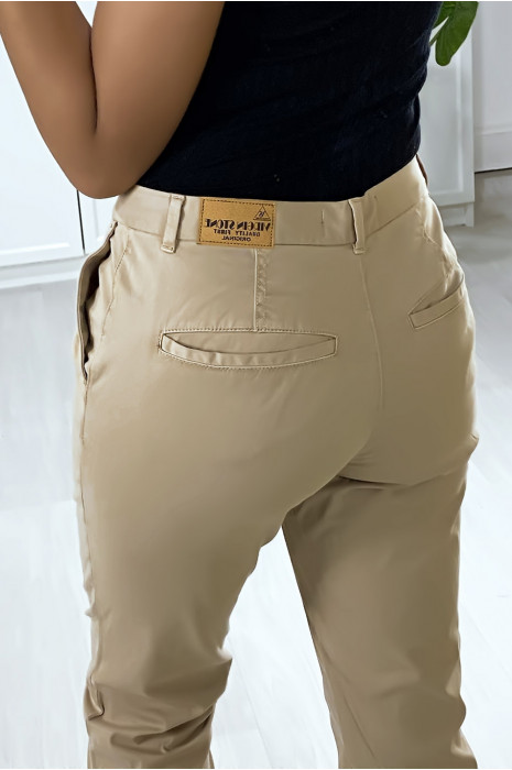 Pantalon cigarette beige avec poche - 5