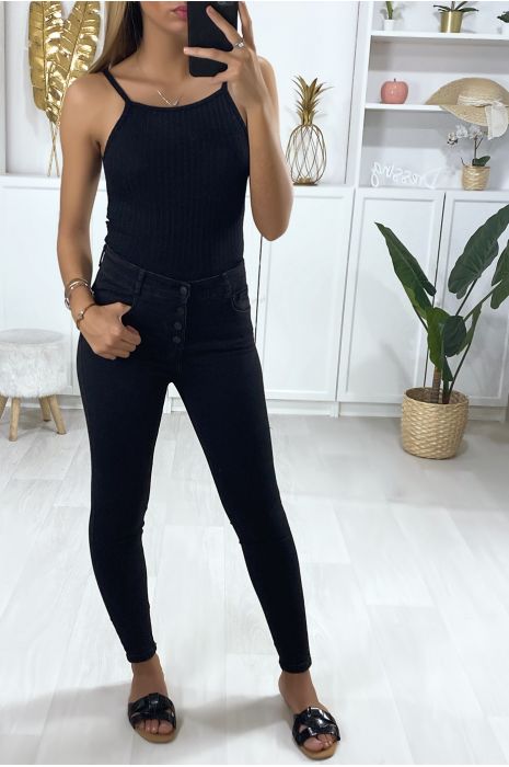 Black skinny jeans buttoned at the front with pockets - 3