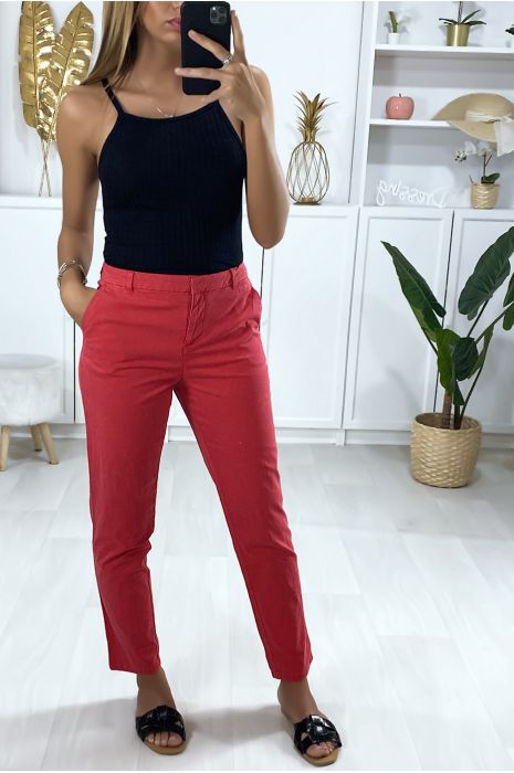 Fuchsia sigarettenbroek met zakken - 1