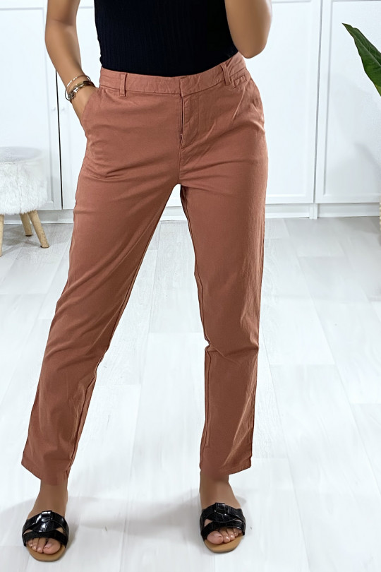 Salmon cigarette pants with pockets - 1
