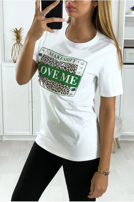 T-shirt blanc avec accessoire et écriture love - 3