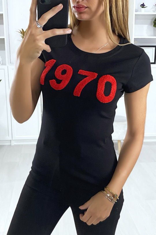 T-shirt noir avec écriture 1970 - 1