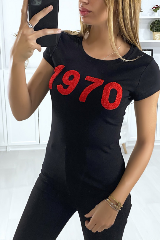 T-shirt noir avec écriture 1970 - 2