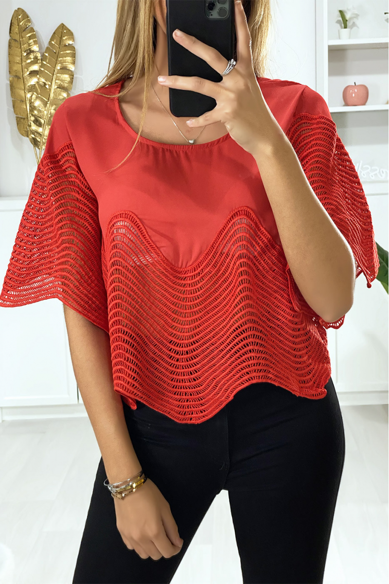 Cropped red top with embroidery - 6
