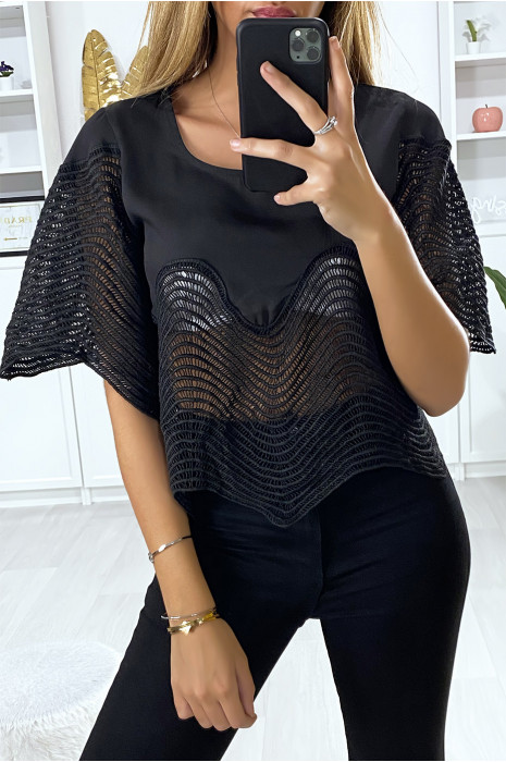 Haut noir court avec broderies
