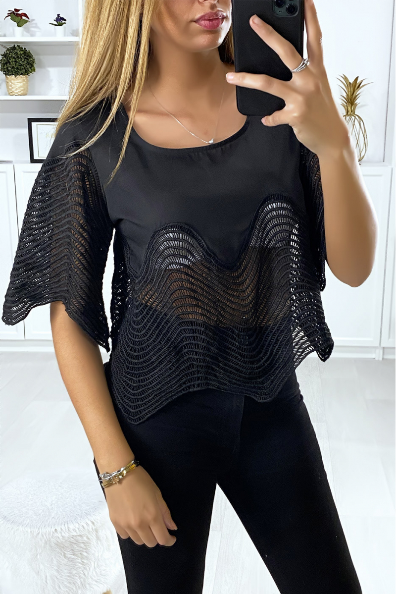 Cropped black top with embroidery - 8