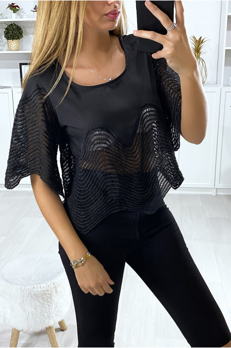 Haut noir court avec broderies - 9