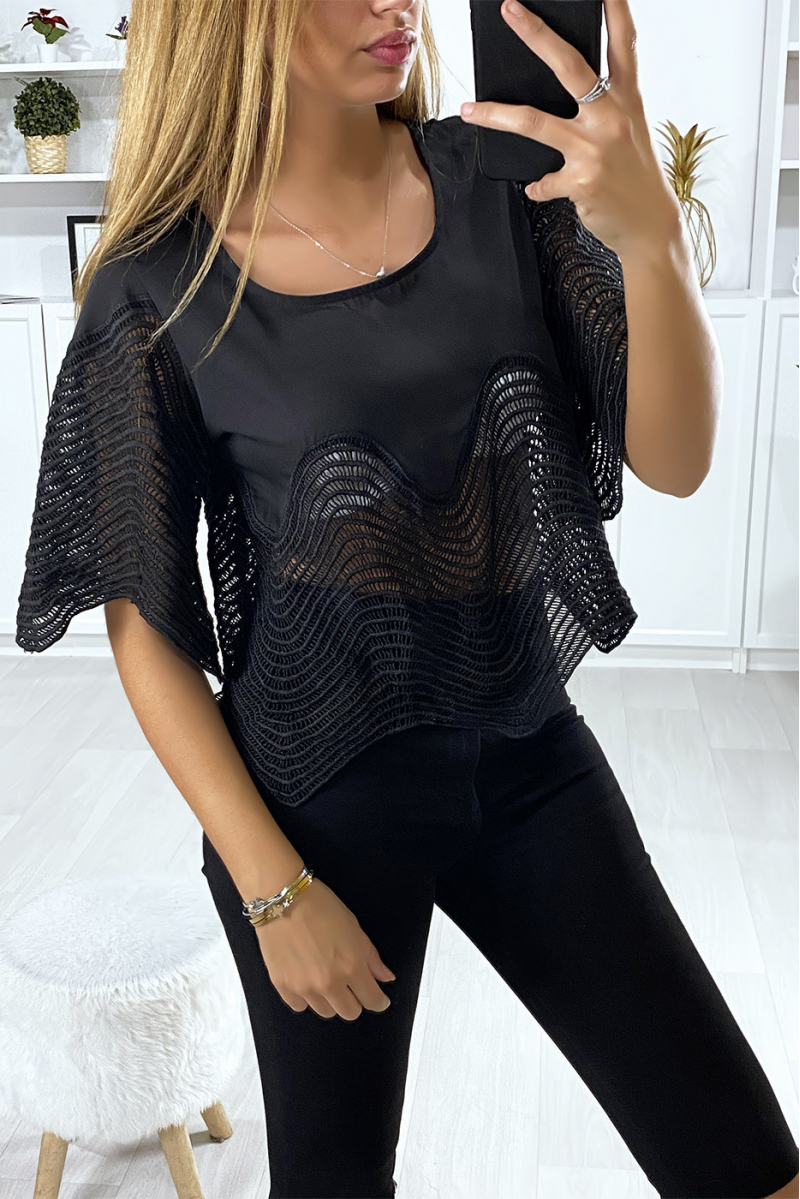 Cropped black top with embroidery - 9