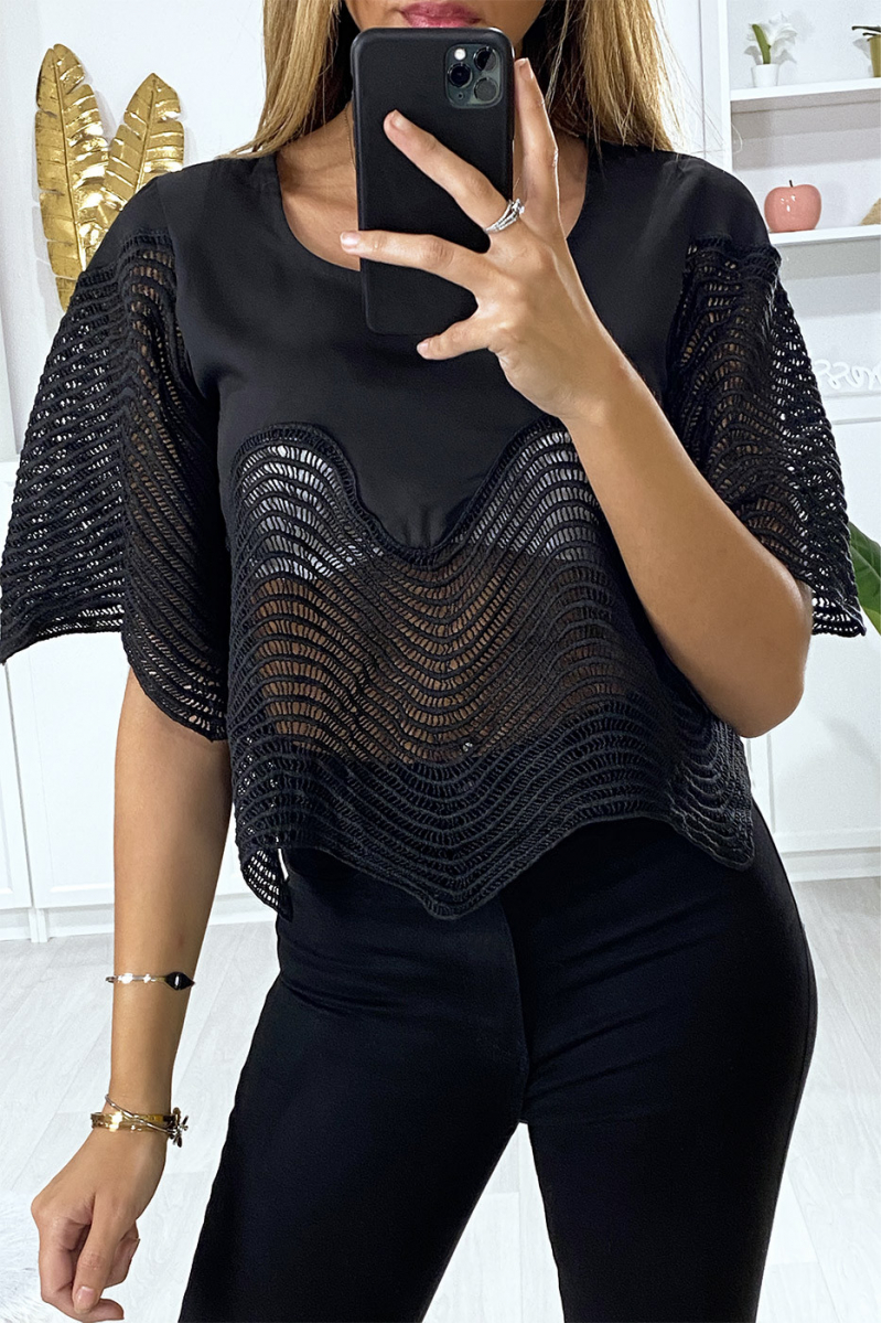 Cropped black top with embroidery - 10