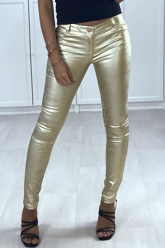 Pantalon slim doré avec poches