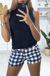 Blue and white check shorts with pockets