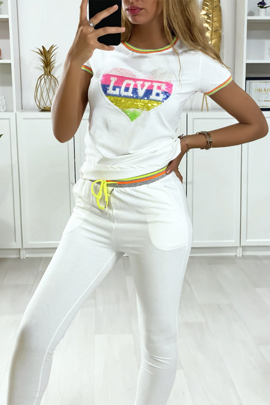 White jogging set with love writing in sequins on the bust - 3