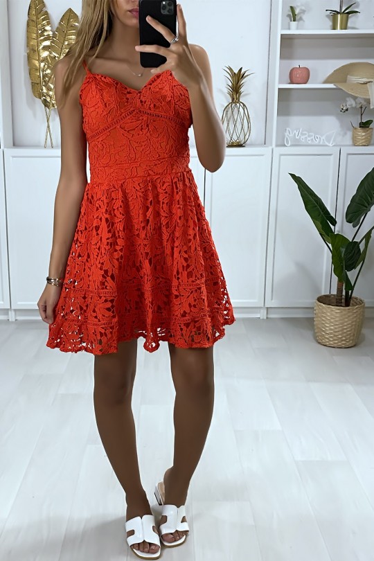 Flared red lace dress with straps - 2