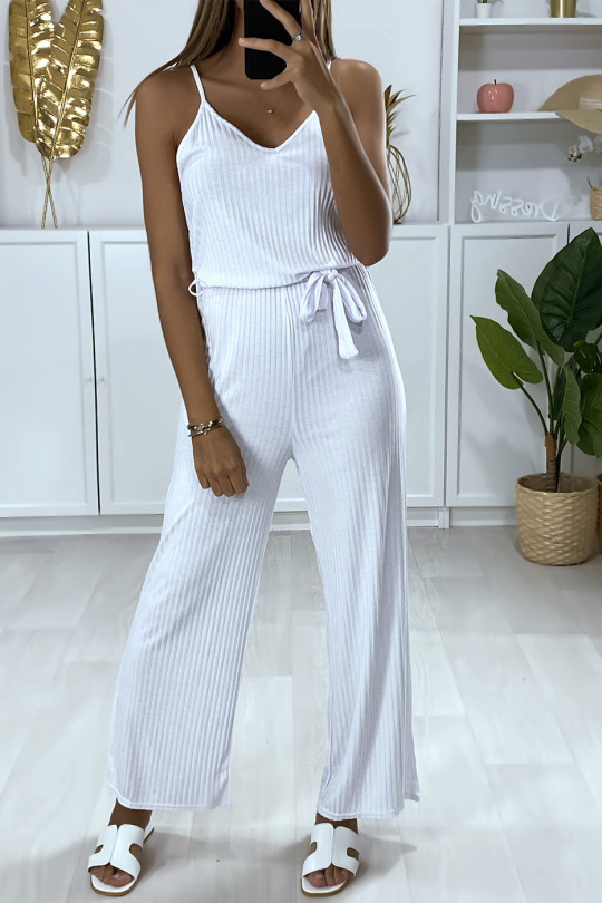White jumpsuit with suspender top and belt - 1