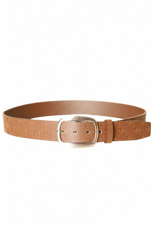 Brown belt with prints, rectangle buckle LDF-0067 - 1