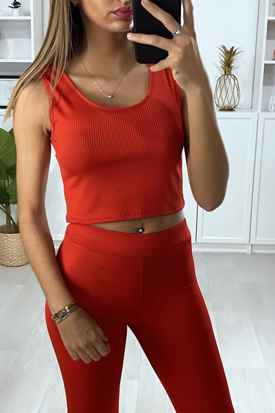 Ribbed Cropped Tank Top in Red - 1