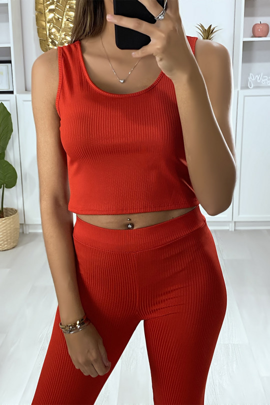 Ribbed Cropped Tank Top in Red - 2