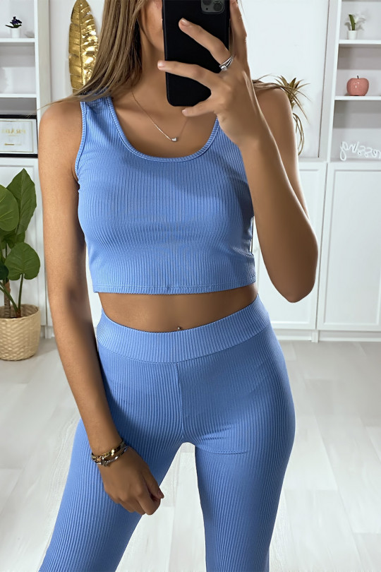 Ribbed Cropped Tank Top in Turquoise - 1