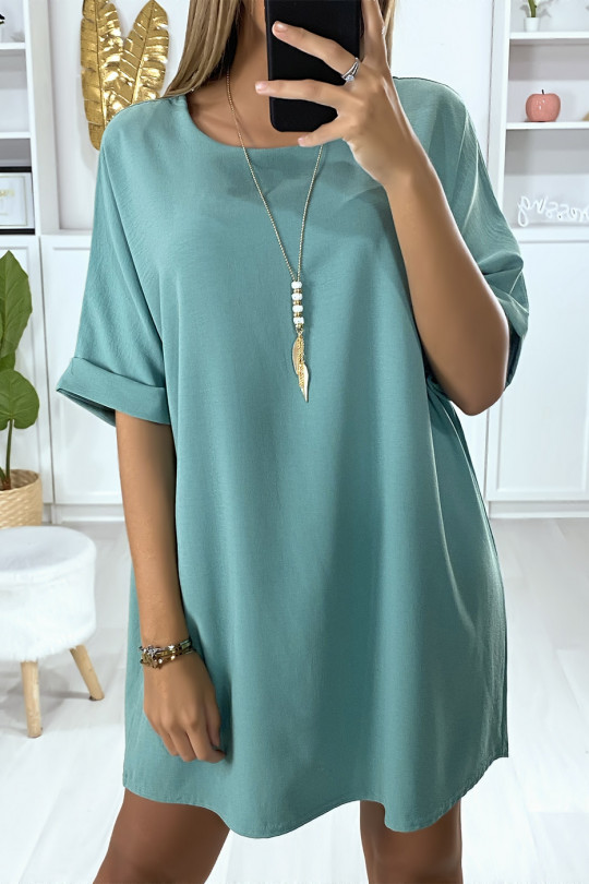Loose tunic dress in sea green with necklace - 5