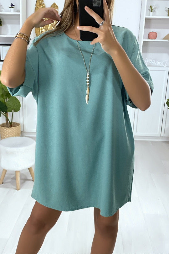 Loose tunic dress in sea green with necklace - 2