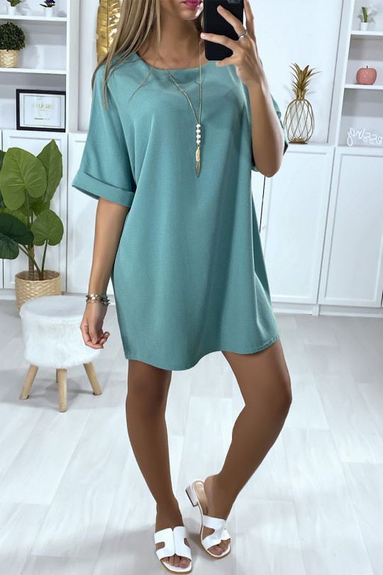 Loose tunic dress in sea green with necklace - 3