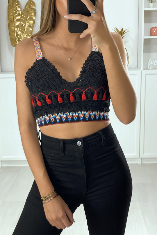 Crochet bra with Aztec pattern and pompom - 2