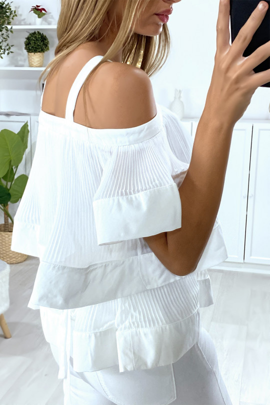 White top with pleated ruffle - 3