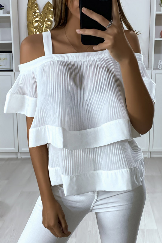 White top with pleated ruffle - 2