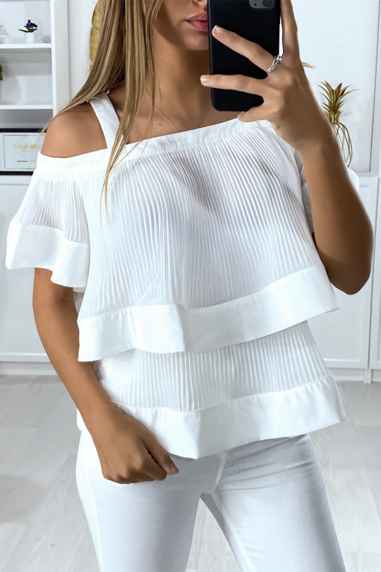 White top with pleated ruffle - 1