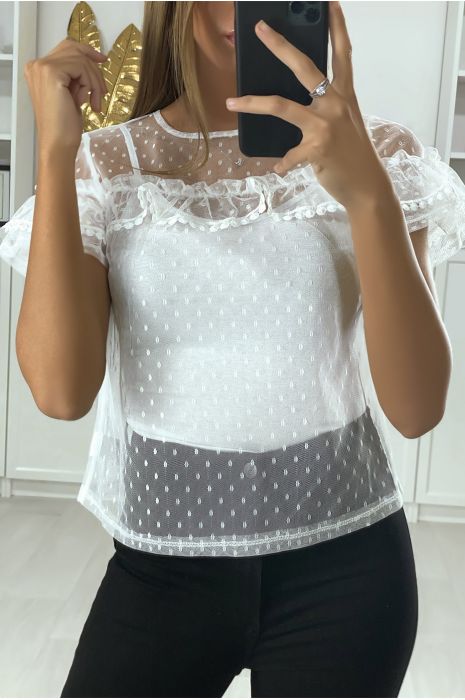 Top blanc en mousseline avec dentelle et volant - 1