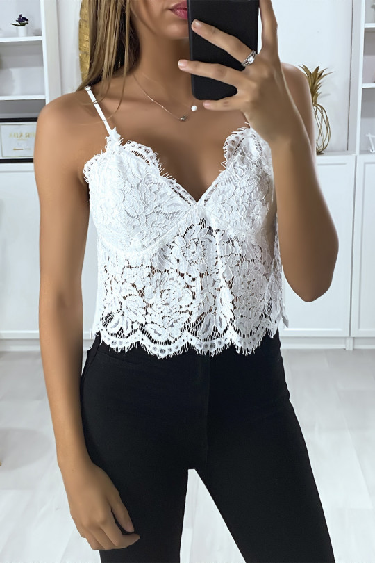 White lace tank top with removable strap - 1