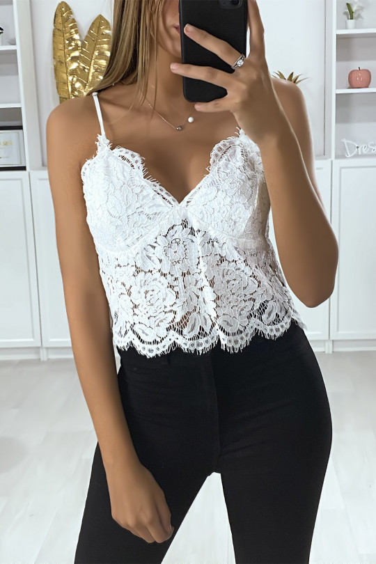 White lace tank top with removable strap - 2