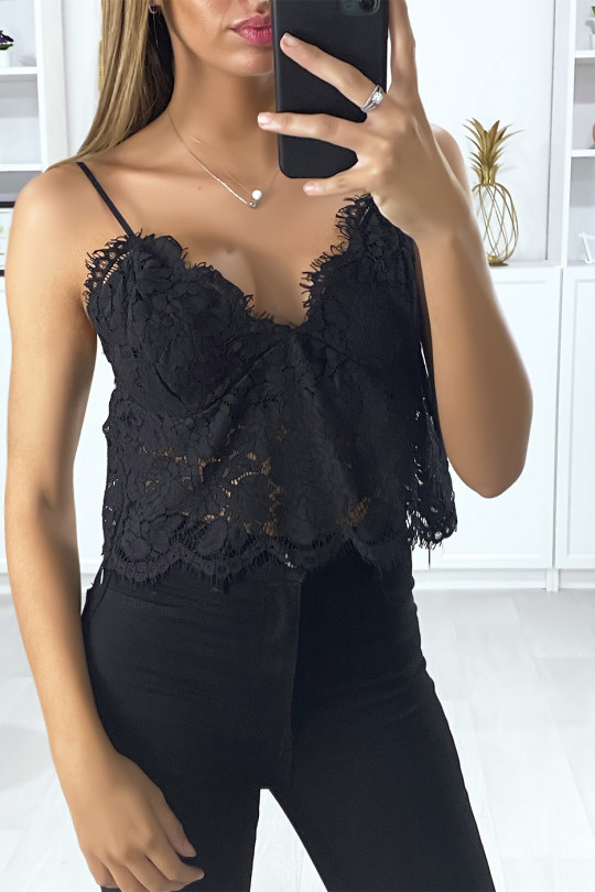 Black lace tank top with removable strap - 1