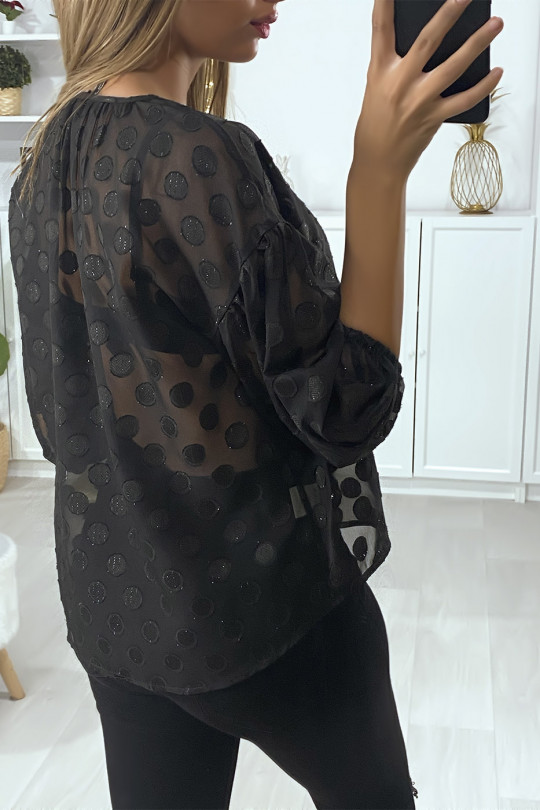 Black blouse with front lace and shiny pattern - 5