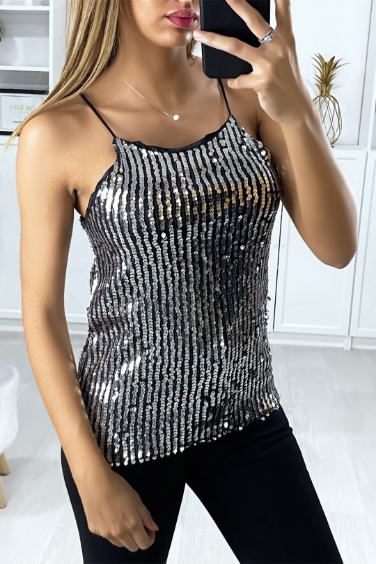 Silver and glitter tank top with thin straps - 2