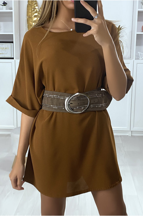 Ceinture en suédine gris clouté avec boucle ovale - 2